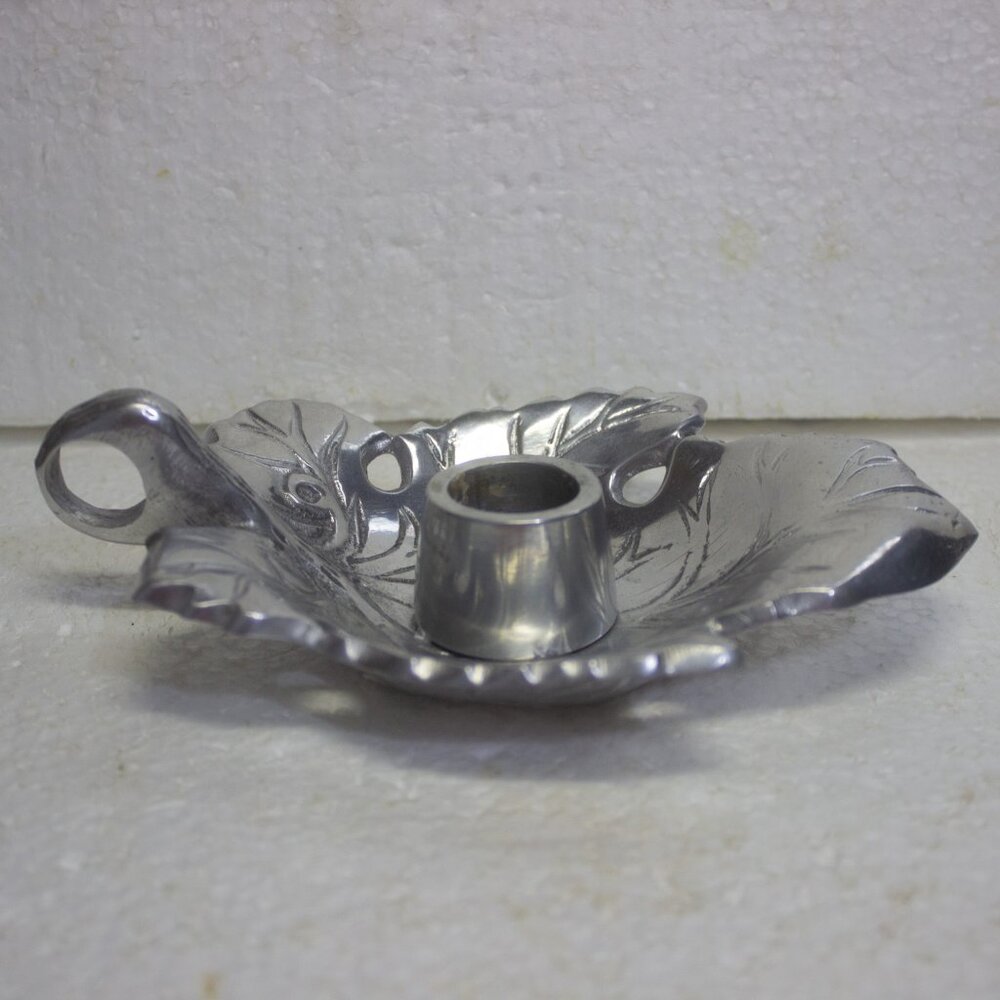 Made in India Leaf Shaped Pewter Candlestick Holder